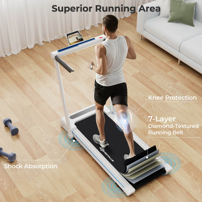 Goplus 2.25hp 3-in-1 Folding Treadmill W/table Speaker Remote Home Office White