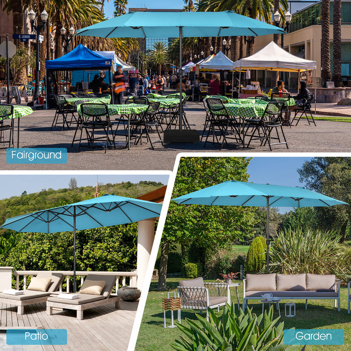 Costway 15FT Double-Sided Twin Patio Umbrella Sun Shade Outdoor Crank Market Turquoise