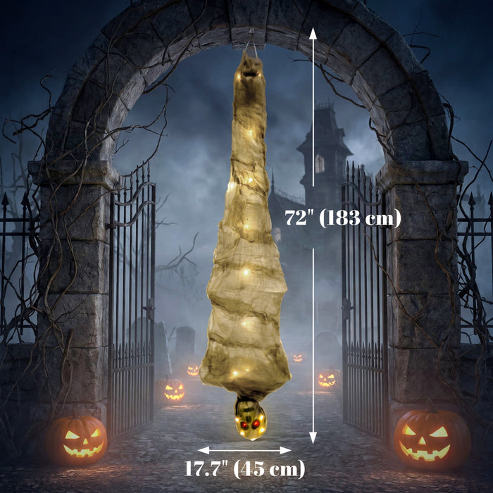 HOMCOM 6FT Halloween Hanging Mummy, Upside Down Cocoon Dead Body Decoration