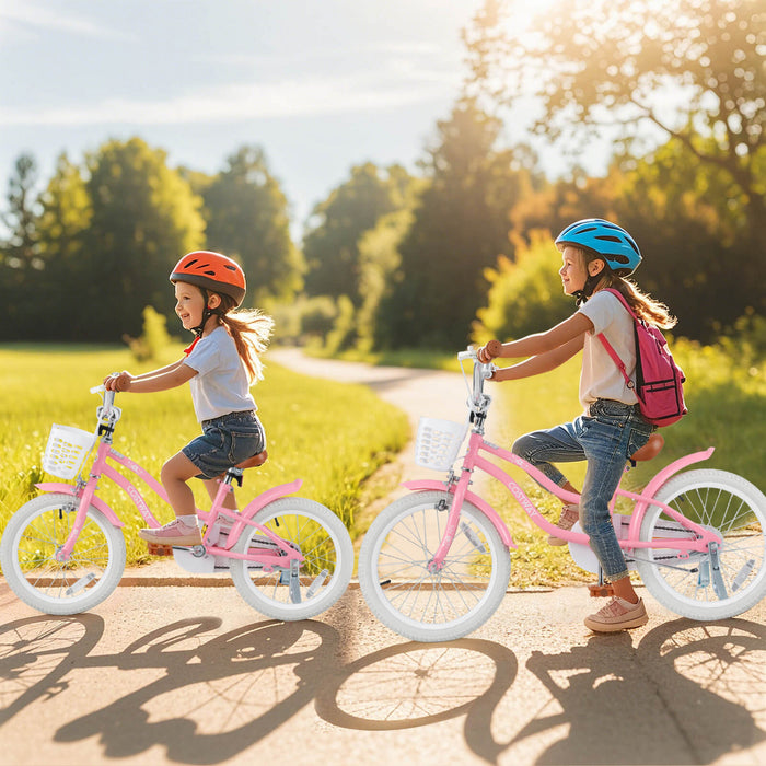 Costway 16\" Kids Bike Toddler Adjustable Bicycle With Training Wheel For 4-7 Years Old Girl Pink