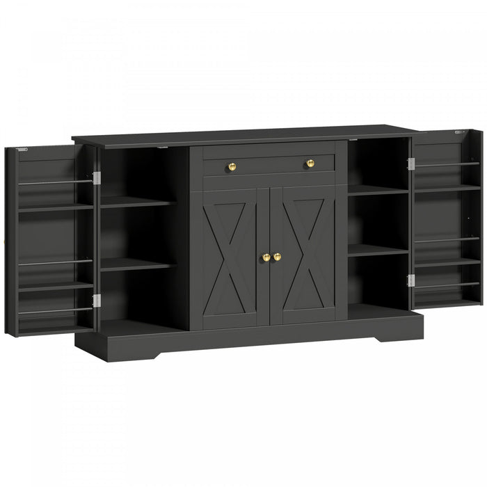 HOMCOM 54\" Sideboard Buffet Cabinet, Farmhouse Kitchen Cabinet, Black