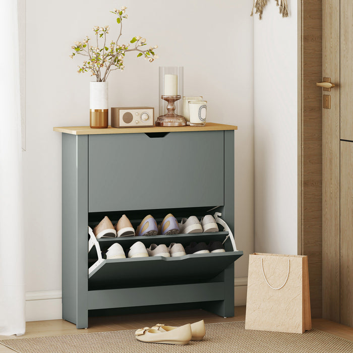 HOMCOM Narrow Shoe Cabinet for Entryway w/ 2 Flip Drawers Adjustable Shelf