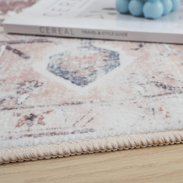 Aqua Rustic Washable Non-slip Low Pile Area Rug 8'x10'