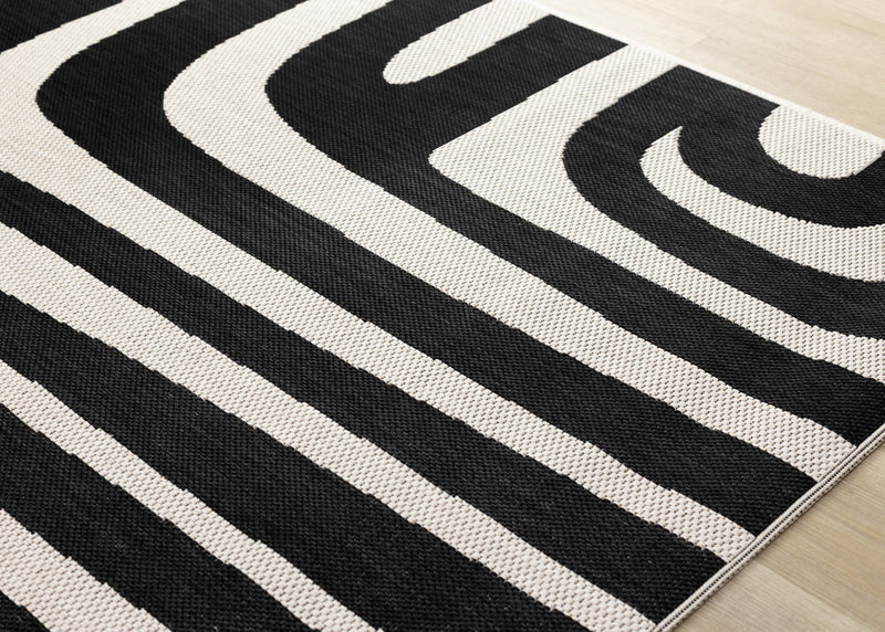 Jackson Black White Abstract Lines Outdoor Rug, 7'10\" x 10'6\" Outdoor Area Rug