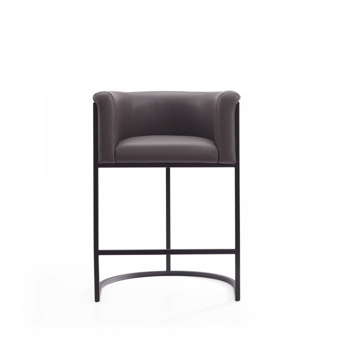 Cosmopolitan Mid-Century Modern Metal Upholstered Counter Stool in Graphite - Set of 3 Bar Stool