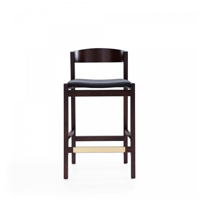 Klismos Mid-Century Modern Wood Upholstered Counter Stool in Black - Set of 3