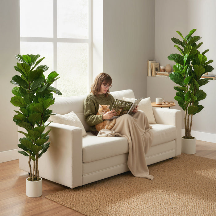 HOMCOM Faux Fiddle Leaf Fig Tree Set of 2, 5FT Fake Tree for Indoor Decor