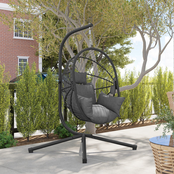 Outsunny Hanging Egg Chair with Thick Padded Cushion, Hammock Chair, Grey