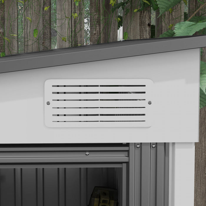 Outsunny 5 X 7ft Lean To Outdoor Storage Shed With Floor Foundation, Metal Garden Tool Storage House Organizer With Sliding Doors, Vents, Hooks, Adjustable Shelves For Backyard, Patio, Lawn, White