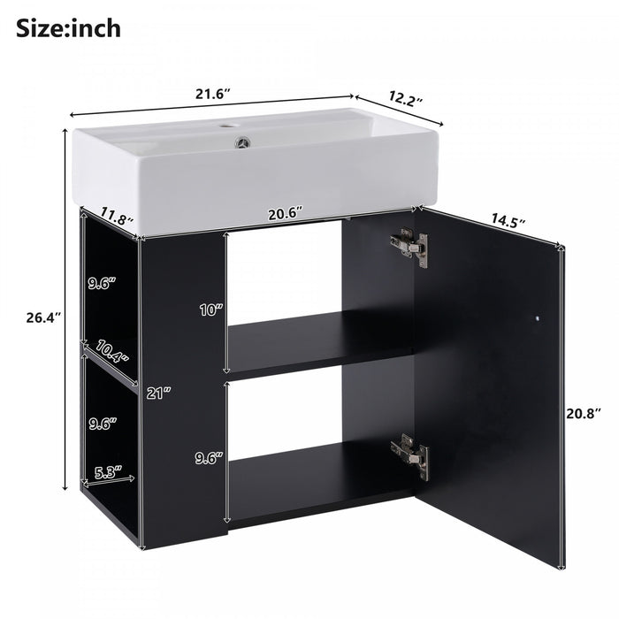 Rachel 21.6\" Floating Bathroom Vanity With Ceramic Basin, Soft-close Door, And Left Side Storage