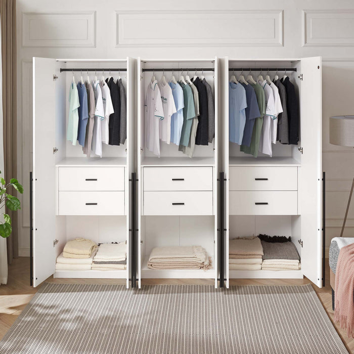 Lee Modern 32\" Wardrobe Closet in White - Set of 3 Armoire