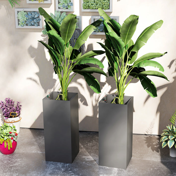 Outsunny 2 Pack Plastic Planter, 11 Inch Outdoor Planters, Dark Grey