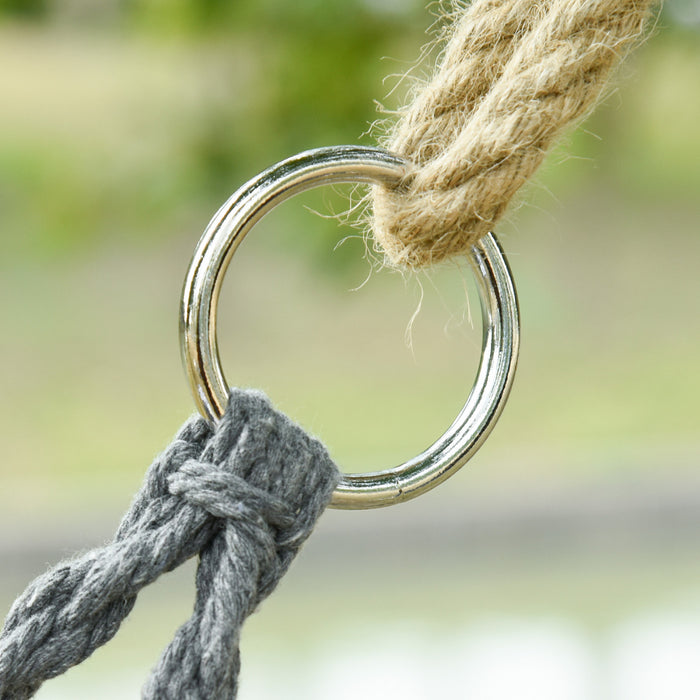 Outsunny Patio Hammock Chair 2 Seat, Hanging Rope Hammock Swing With Metal Frame And Cushion, Large Macrame Seat For Indoor And Outdoor 704 Lbs Capacity, Dark Grey