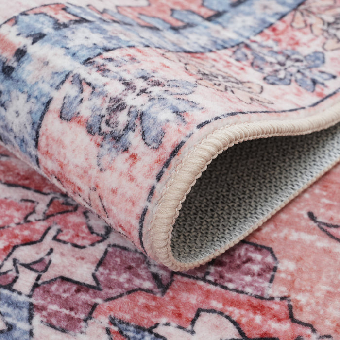 Aqua Pink Flames Washable Non-slip Low Pile Area Rug 5'x7'