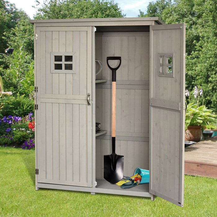 Outsunny 4 X 1.5ft Wooden Garden Shed With Two Windows, Outdoor Tool Storage Cabinet Organizer, Double Door, Grey