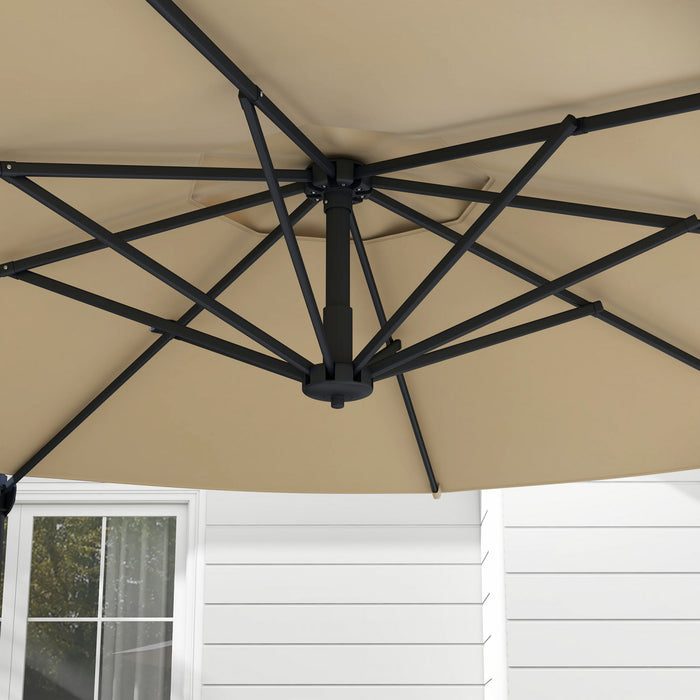 Outsunny 10ft Cantilever Patio Umbrella Offset Umbrella W/ Crank&tilt Khaki