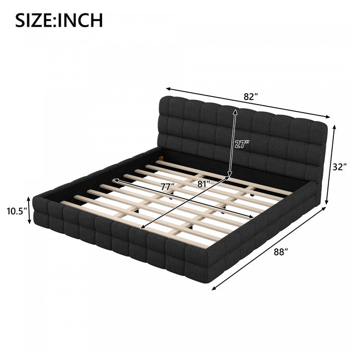 Emma Modern Upholstered Platform Bed with Comfortable Solid Wood,King Size,Black King Bed
