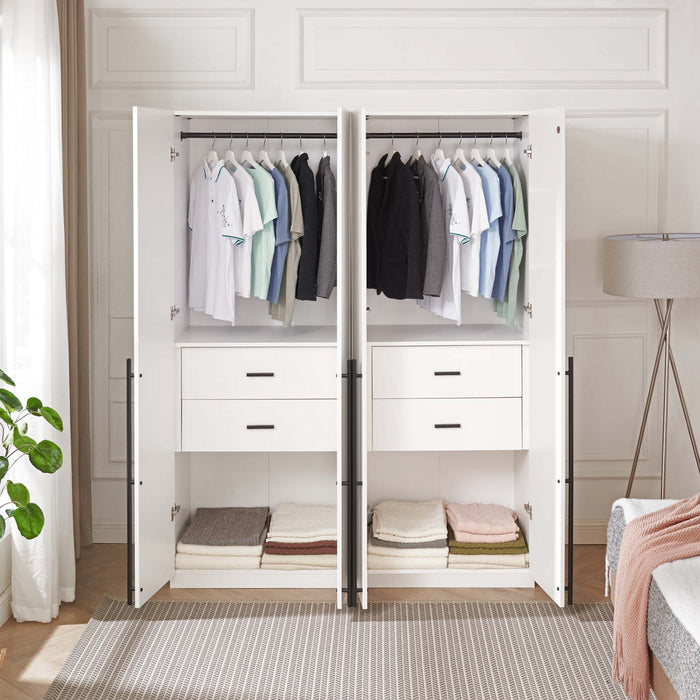 Lee Modern 32\" Wardrobe Closet in White - Set of 2 Armoire