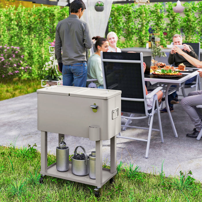 Outsunny 60qt Rolling Patio Cooler Cart, Portable Outdoor Cooler, Silver