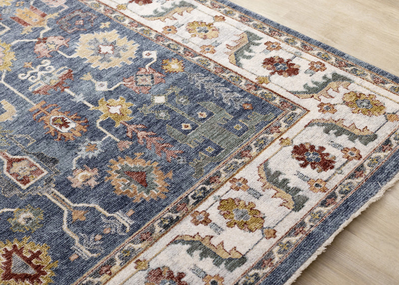 Olivia Blue Modern Tribal Inspired Border Rug, 7'10\" x 10'2\" Indoor Area Rug