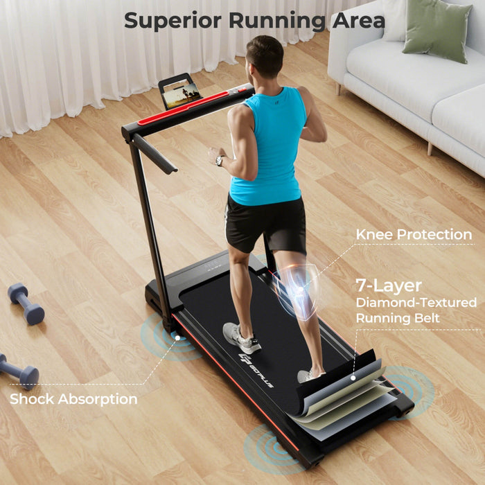 Goplus 3-in-1 Foldable Treadmill With Removable Desk Workstation Remote Control Black