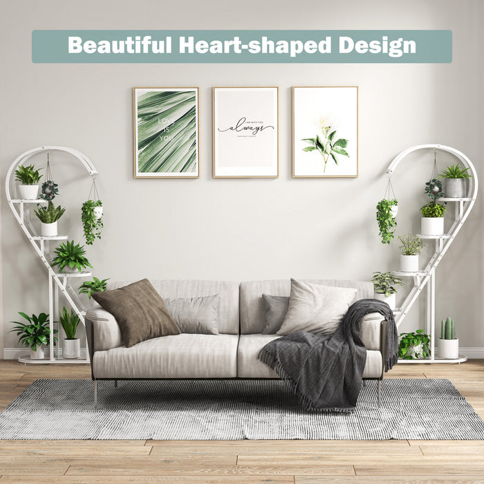 Costway 5 Tier Metal Plant Stand Heart-shaped Shelf With Hanging Hook For Multiple Plants White