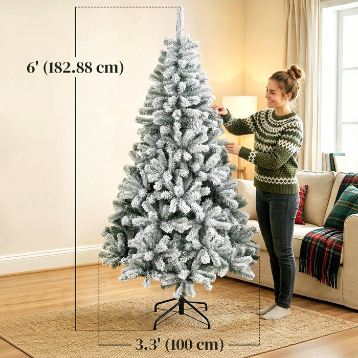 HOMCOM 6ft Flocked Christmas Tree with Hinged Design, Fir Xmas Tree