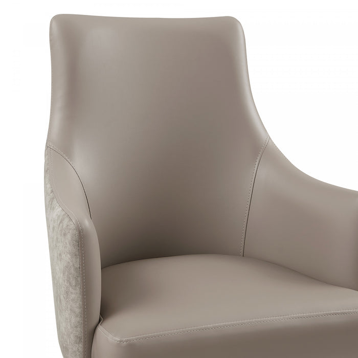 Connie Modern Vegan Leather and Velvet Wood Armchair in Taupe - Set of 2 Dining Chair
