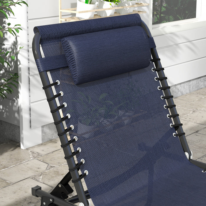 Outsunny 2 Pcs Folding Lounge Chair, Chaise Lounge With Headrest Dark Blue