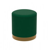 Velvet Cylinder Ottoman – Forest Green Upholstered Seat With Gold Metal Base 