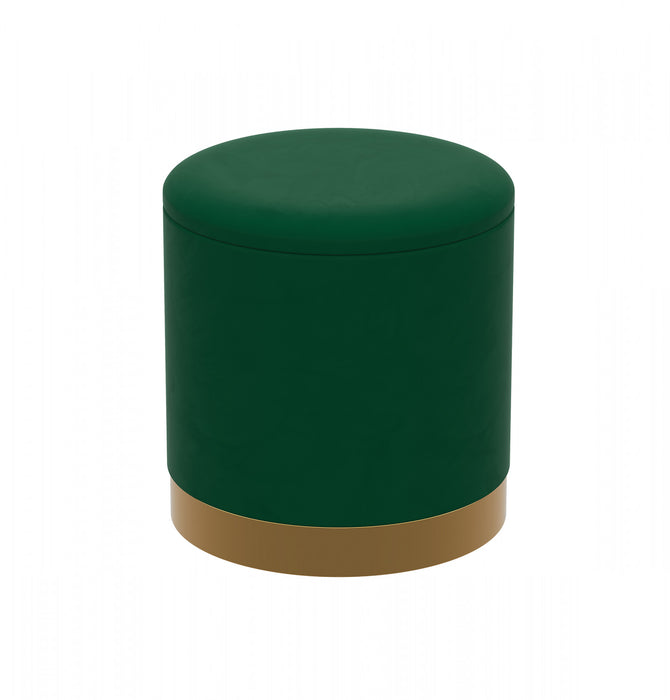 Velvet Cylinder Ottoman – Forest Green Upholstered Seat With Gold Metal Base