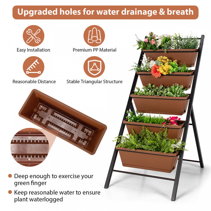 Costway 5-tier Vertical Garden Planter Box Elevated Raised Bed W/5 Container Brown