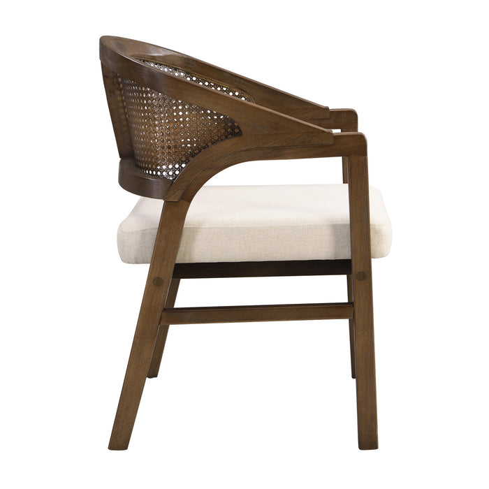 Liam Comfortable Dining Chair Set of 2 with Rattan Back and Rubber Wood Frame,Walnut