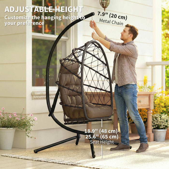 Outsunny Hanging Egg Chair with Stand, Foldable Swing Chair, Brown