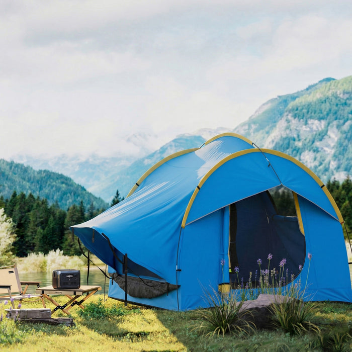 Outsunny Car Camping Tent with 3 Doors, 3000mm Waterproof, Blue and Orange