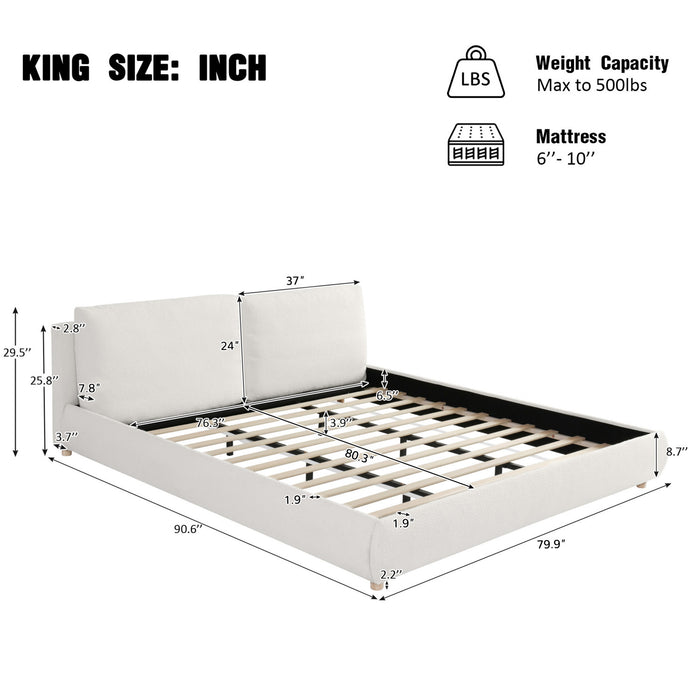 Ava Upholstered Bed with Loop-Pile Fabric,King Size - Light Beige