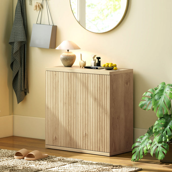 HOMCOM Sideboard Buffet Cabinet Set of 2, Fluted Kitchen Cabinet, Oak