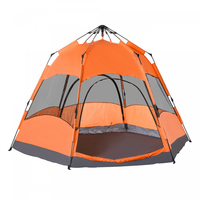 Outsunny Hexagon Double Layer Easy Pop Up Camping Tent 4-6 Person Portable Folding Dome Shelter Hiking Travel Tent All Season Used