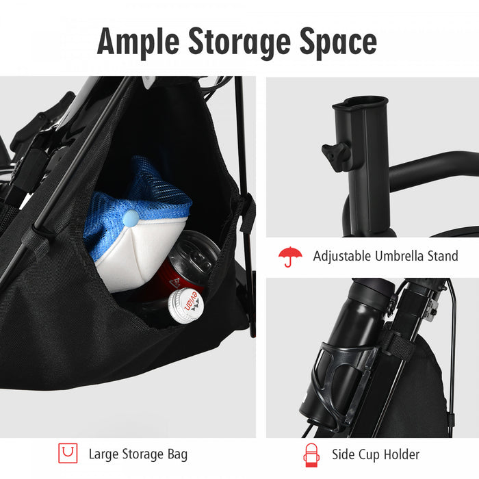 Goplus Folding 3 Wheels Golf Push Cart W/seat Scoreboard Adjustable Handle Grey