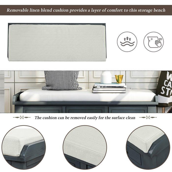 Harvey Solid Wood Storage Bench With Drawers And Rattan Baskets,antique Navy