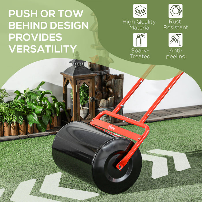 Outsunny 20\" Push/Tow Behind Lawn Roller, Heavy Duty Sod Drum Roller Filled with 11 Gal Water/136 Lbs Sand, Grass Flattener for Yard, Patio, Park, Red