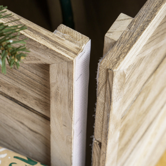 HOMCOM 28\" Wooden Christmas Tree Collar Box Light Distressed Wood Finish