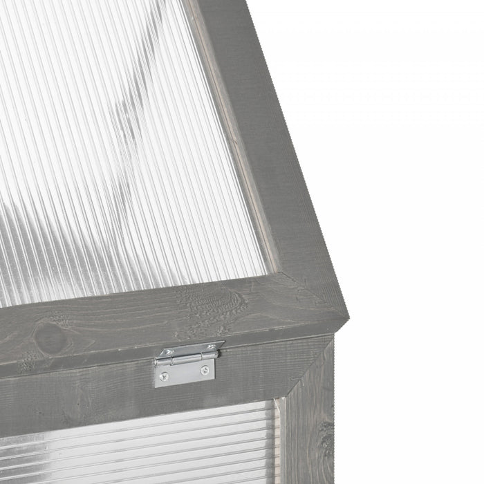 Outsunny Wooden 2 Tier Cold Frame Greenhouse Polycarbonate Plant Grow House Portable Garden, Dark Gray