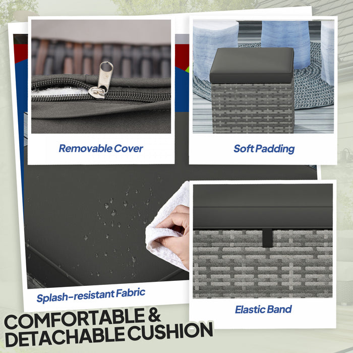 Outsunny 2 Pieces Wicker Outdoor Ottoman with Storage, Cushions, Dark Grey