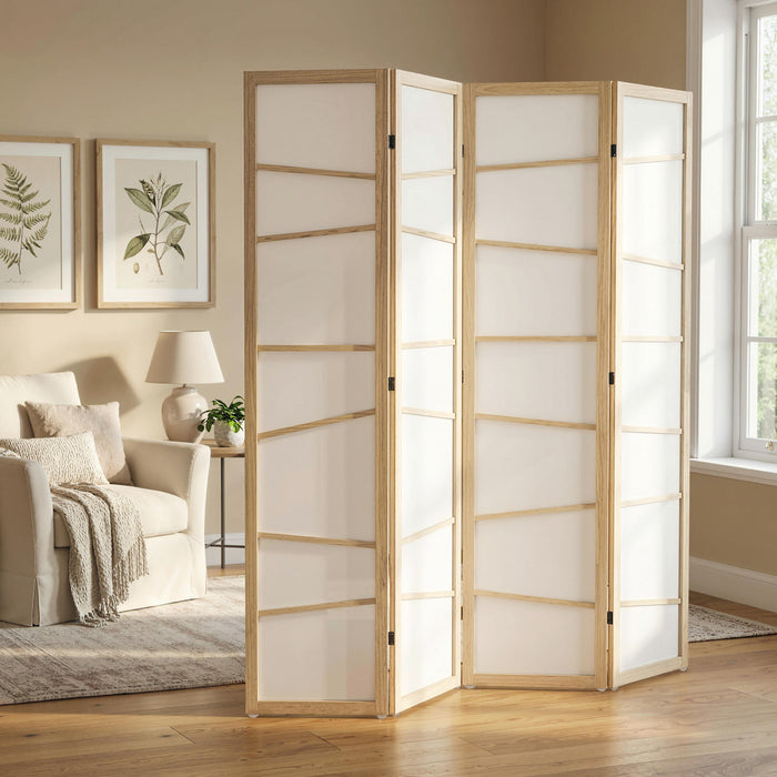 HOMCOM Folding Room Divider, 4 Panel Privacy Screen, Natural Wood