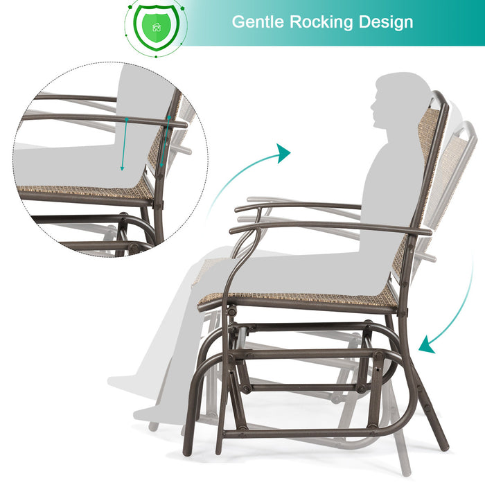 Costway 3PCS Patio Bistro Furniture Set Rocking Glider Chair Glass Table W/Umbrella Hole