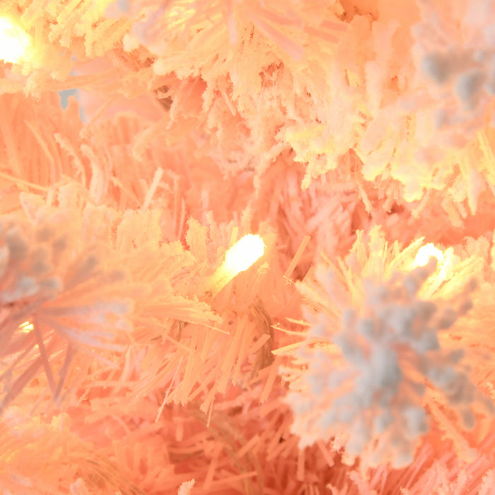 Homcom 6' Slim Snow Flocked Artificial Christmas Tree With Light, Pink