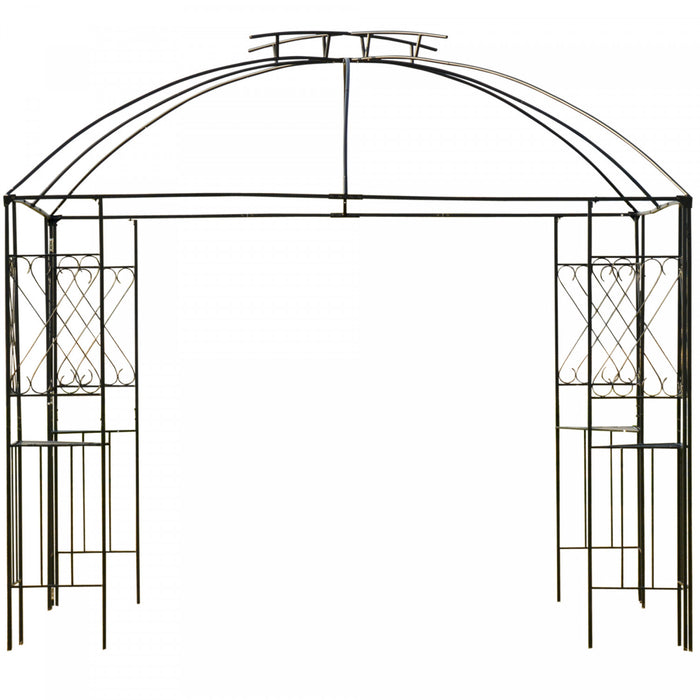 Outsunny 10' X 10' Outdoor Patio Gazebo Canopy With Double Tier Roof, Removable Mesh Nettings, Display Shelves, Brown