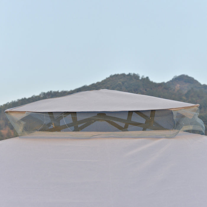 Outsunny 9.6' X 9.6' Patio Gazebo Outdoor Pavilion 2 Tire Roof Canopy Shelter Garden Event Party Tent Yard Sun Shade Steel Frame W/ Mosquito Netting Grey