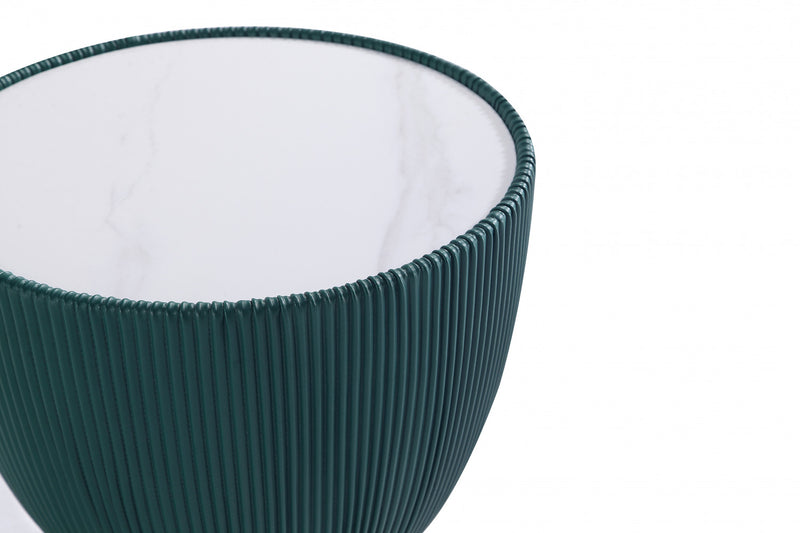 Anderson Modern Sintered Stone Top Upholstered End Table in Green - Set of 2